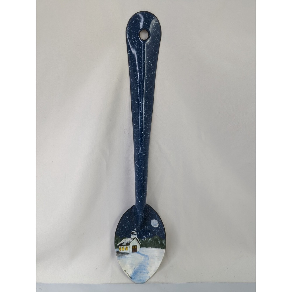 Metal Blue Spoon Painted Winter Scene 12 Inch Bill McDonaldโ